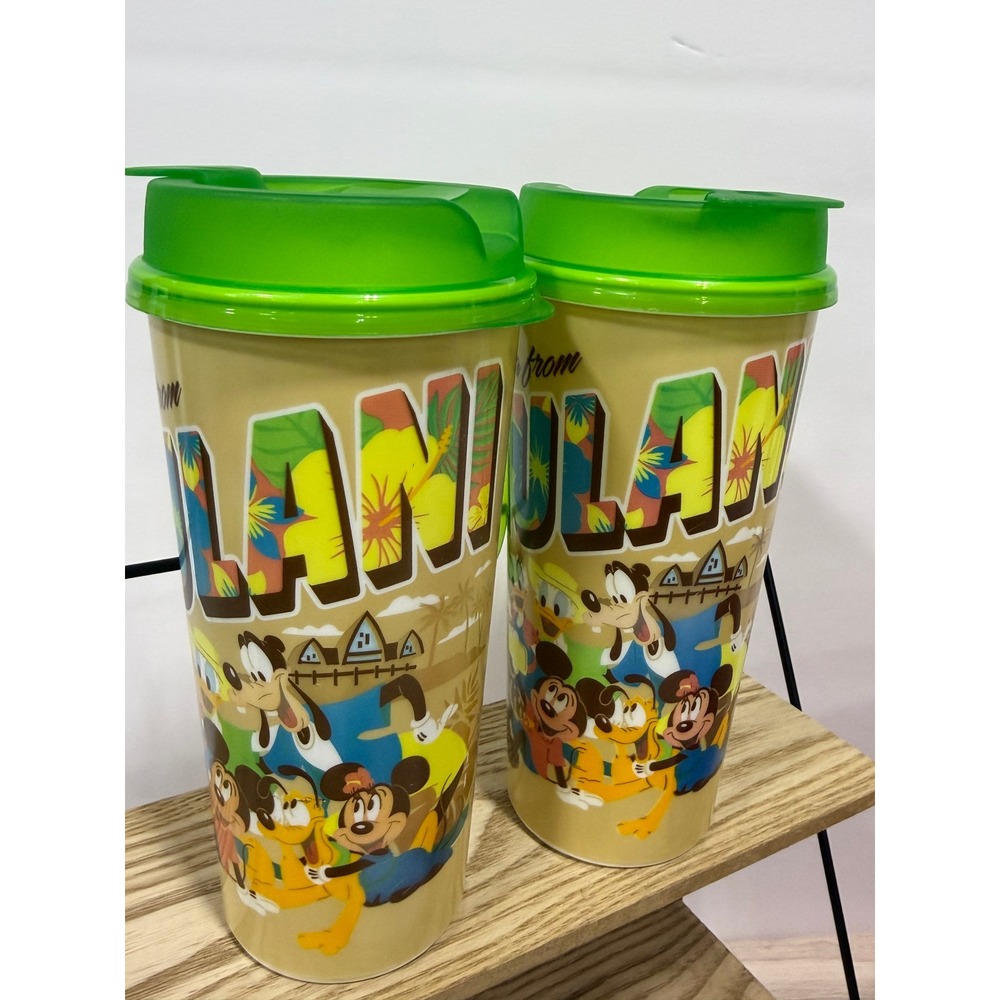 Lot of 2 Disney Aulani Resort Hawaii Souvenir Refillable Travel Mugs Lids Mickey